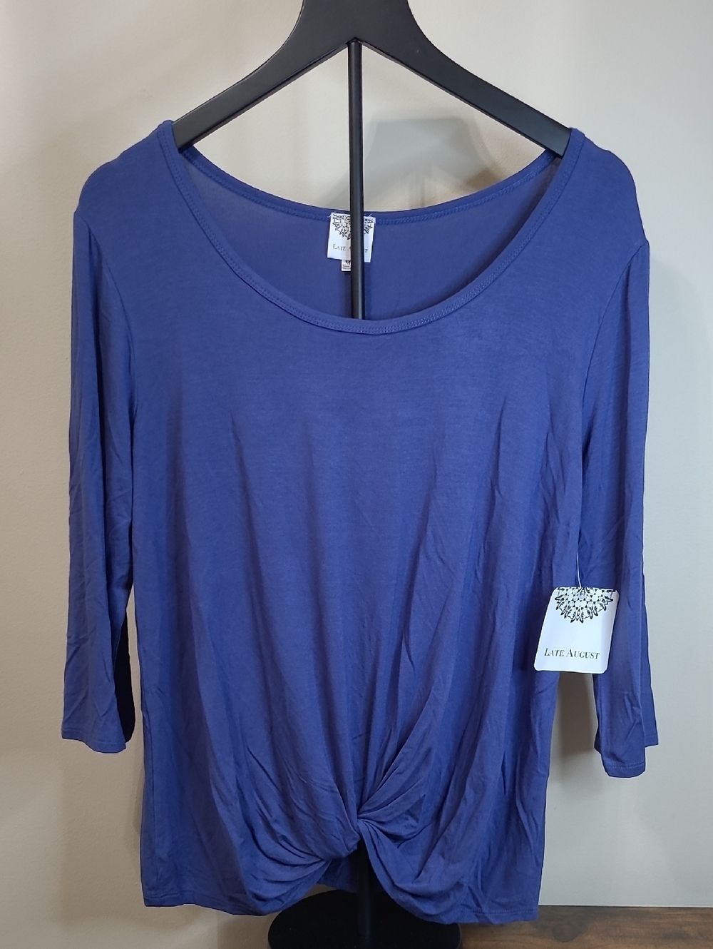 NWT Late August Blue Knot-Front Scoop Neck Top size Medium